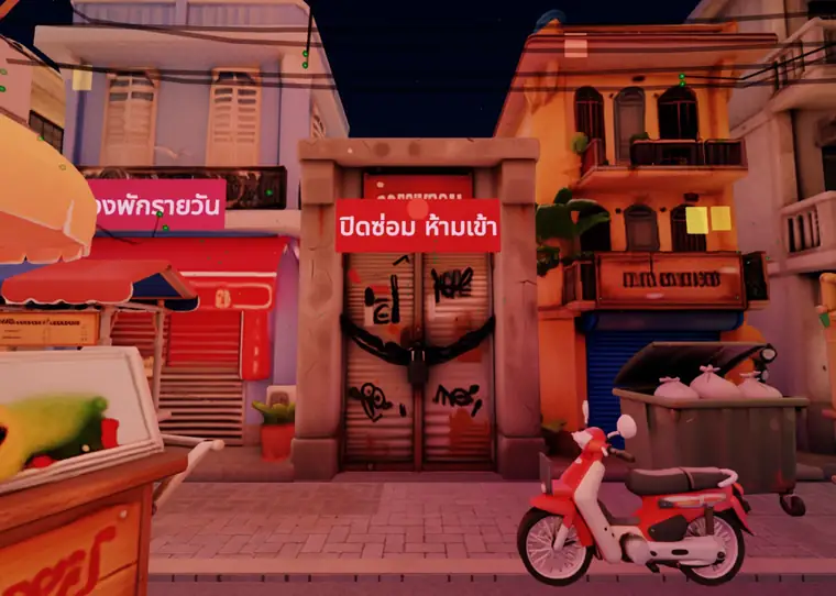 ประตูเหล็กบานใหญ่ปิดซอยในด่าน 1 ติดป้าย ปิดซ่อม ห้ามเข้า